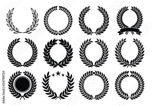 12 assorted laurel wreath ornament isolated on white background