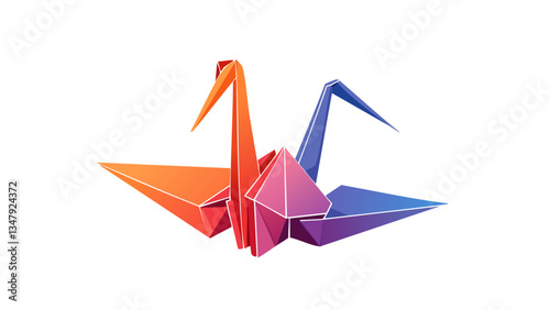 Colorful Origami Crane on Transparent Background