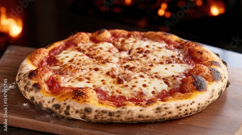 Wallpaper Mural Delicious, freshly baked pizza with melted mozzarella and tomato sauce.  A wood-fired pizza on a wooden cutting board Torontodigital.ca