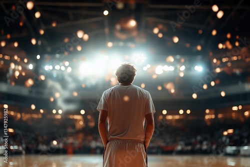 Wallpaper Mural A striking portrait of a basketball player seen from behind, standing tall in an empty arena Torontodigital.ca