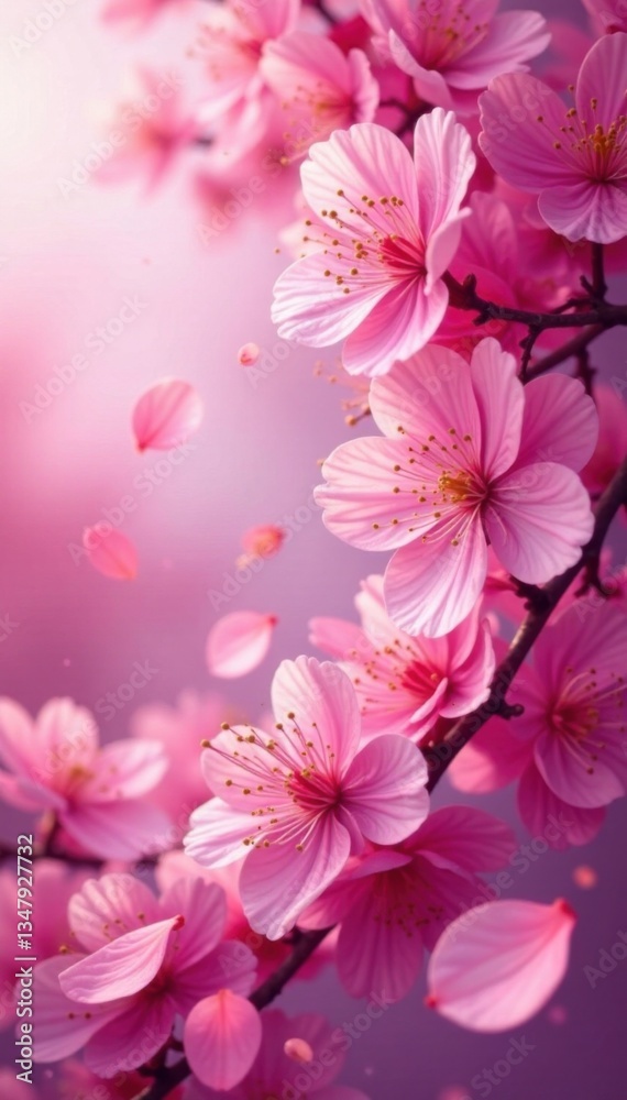 Fototapeta premium Abstract pink sakura petals swirl and dance in a mesmerizing, swirling vortex background, spring, flowers