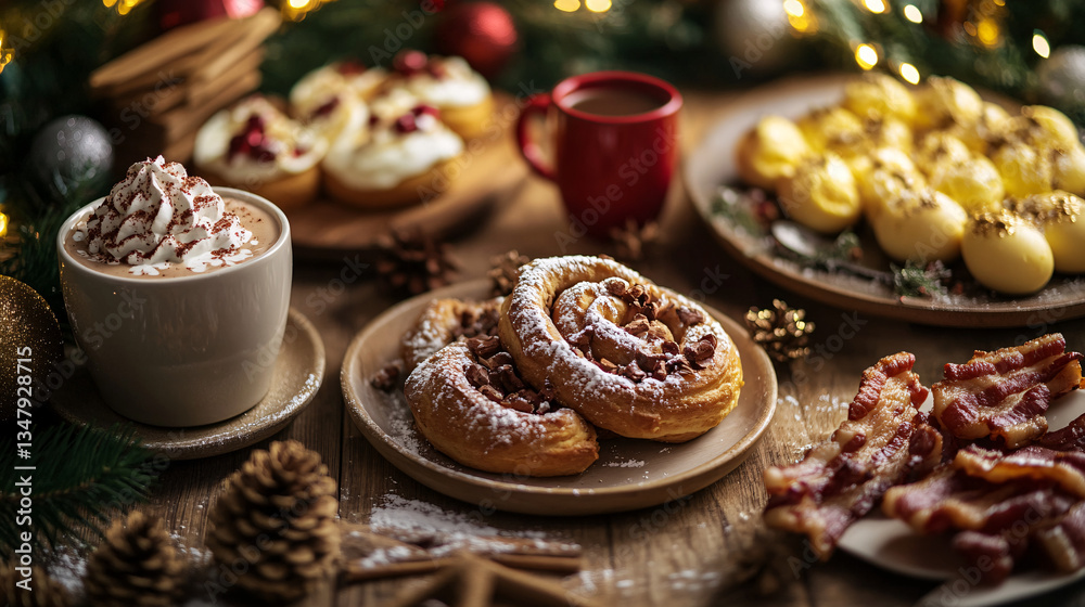 warm cozy winter breakfast table setting with coffee and pastries warm cozy winter breakfast table setting with coffee and pastries