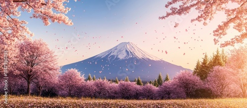 Cherry blossoms Fuji mountain spring