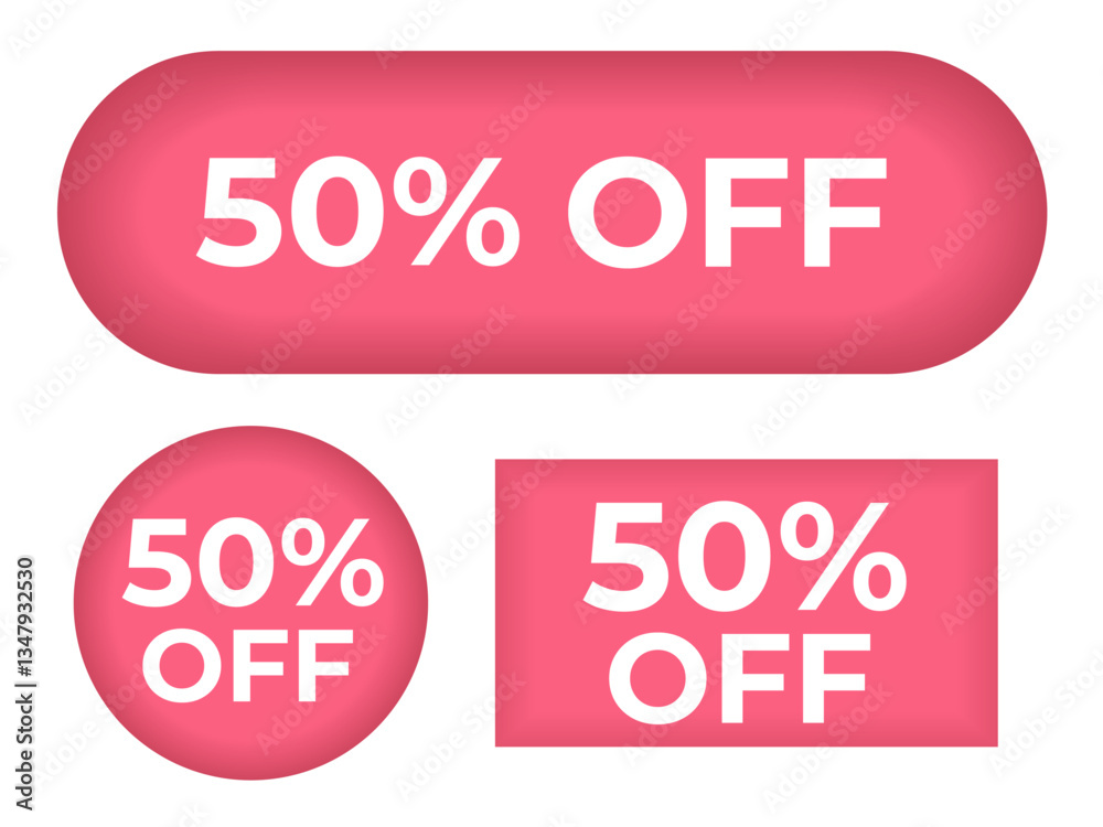 Set of red buttons 50% sale different shapes vector
Vector set of buttons oval, square, round Set of red buttons 50% sale different shapes vector
Vector set of buttons oval, square, round