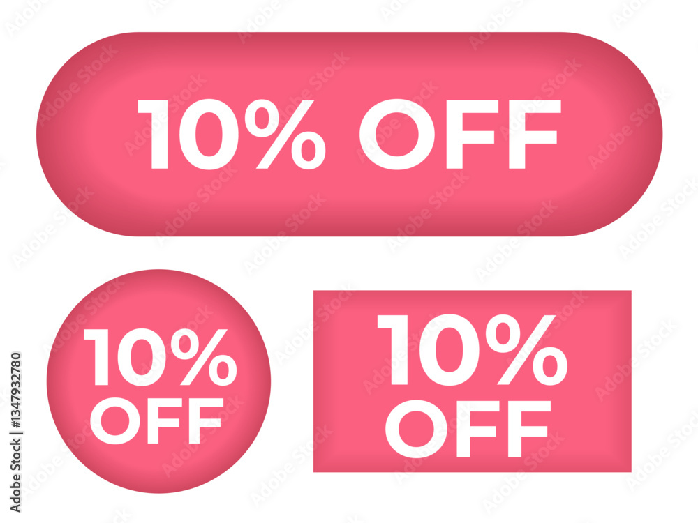 Set of red buttons 10% sale different shapes vector
Vector set of buttons oval, square, round Set of red buttons 10% sale different shapes vector
Vector set of buttons oval, square, round