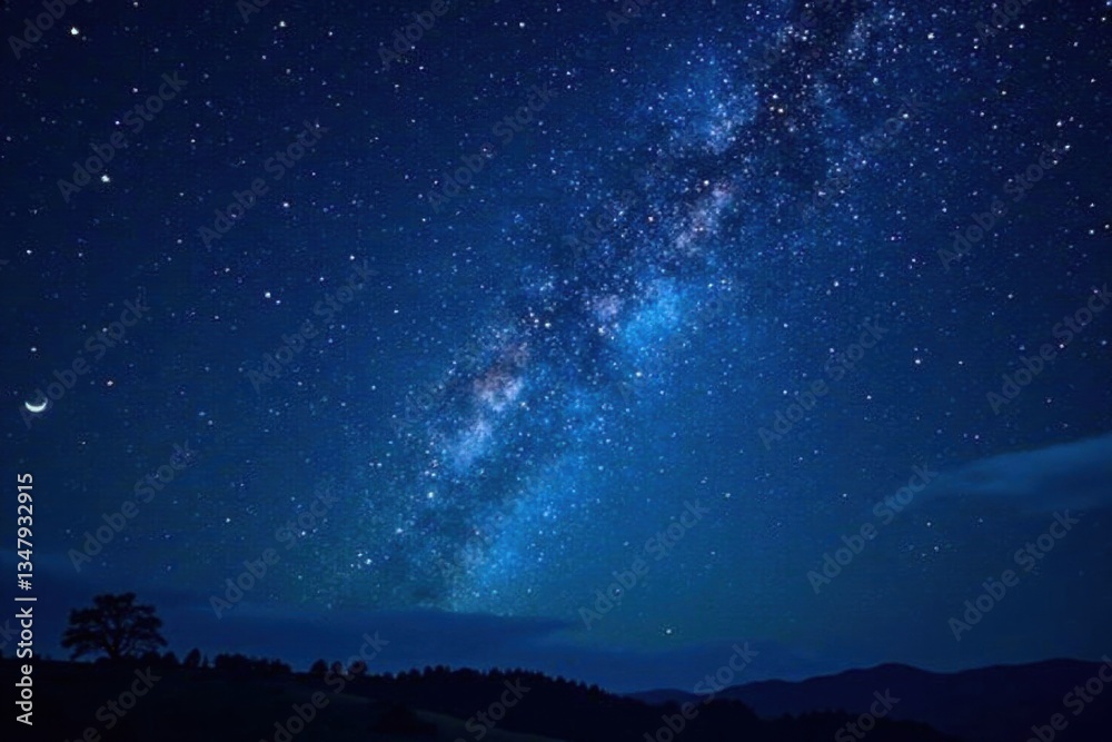 Fototapeta premium Celestial night sky with stars and galaxy in dark blue background, stars, universe, black