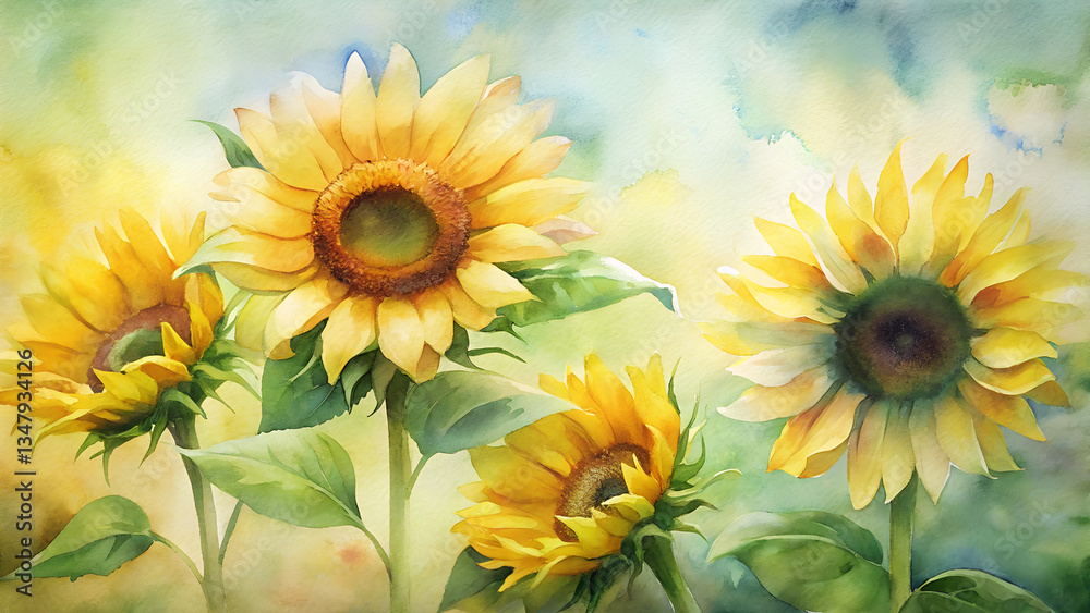Obraz premium Watercolor Sunflowers.