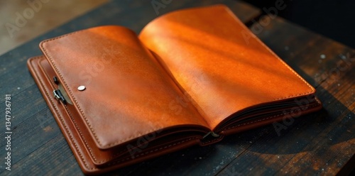 Dark orange highlighted section in modern leather portfolio, organization, portfolio, highlights