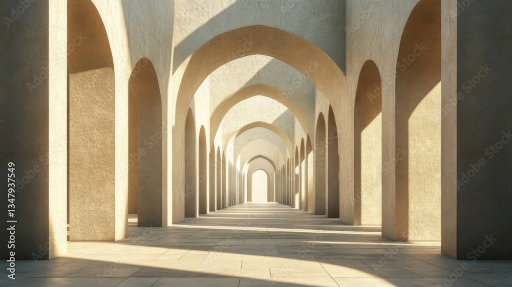 Fototapeta premium Sunlit Archway Corridor Modern Architectural Design