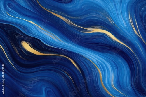 Abstract Blue and Gold Wave Pattern with Fluid Motion Effect