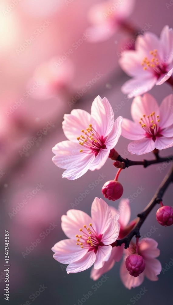 Obraz premium delicate cherry blossoms gently swaying in a soft pink floral wave, cherry blossom, blossoms