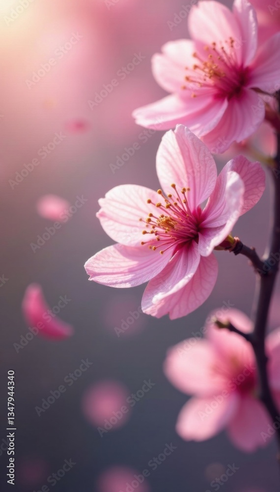 Obraz premium delicate pink sakura petals drifting in soft focus, fall, gentle, colors