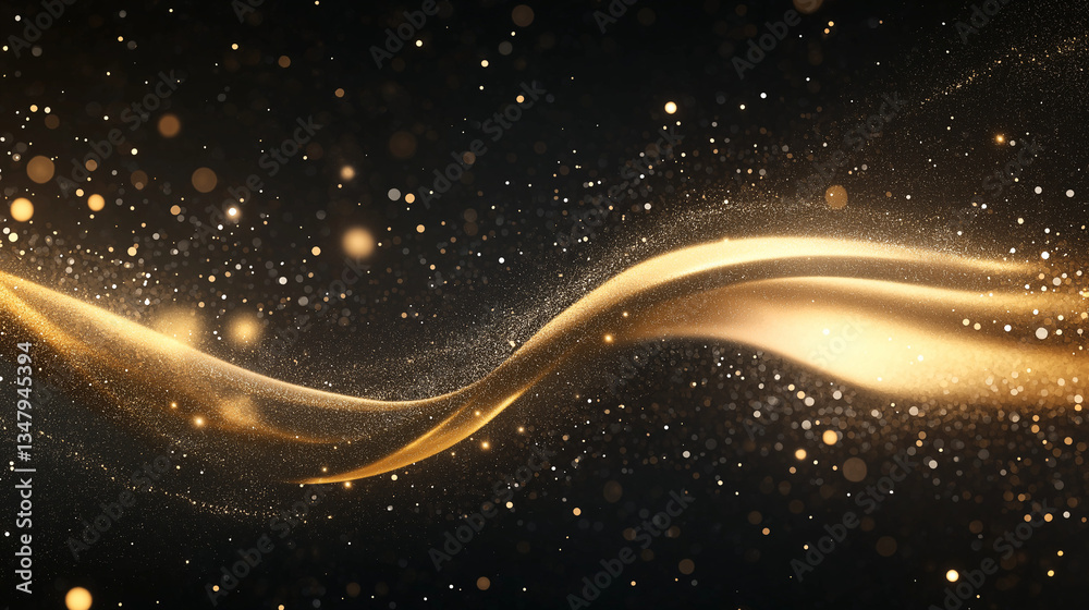 Obraz premium Golden Stream: A stunning visual of a golden stream elegantly flowing through the scene, with sparkling particles, creates a mesmerizing display that captures attention and ignites the imagination. 