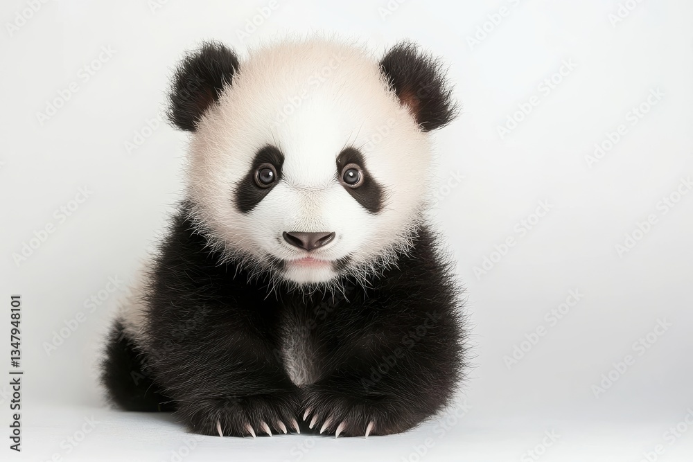 Adorable Baby Panda Sitting and Curiously Looking at Camera Adorable Baby Panda Sitting and Curiously Looking at Camera