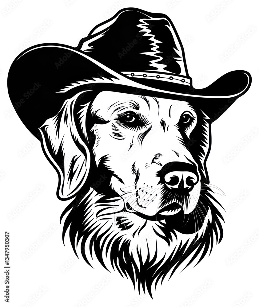 PNG Cowboy dog black white illustration PNG Cowboy dog black white illustration