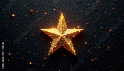Glittering gold star shining brightly on a black canvas , night, bright, gold
