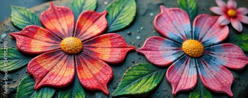 Wallpaper Mural Hand-painted flower design on stone, paint, design, vintage Torontodigital.ca