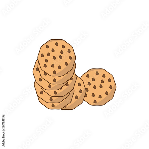 Chocolate Chip Cookies Biscuits Vector Illustration Isolated 
