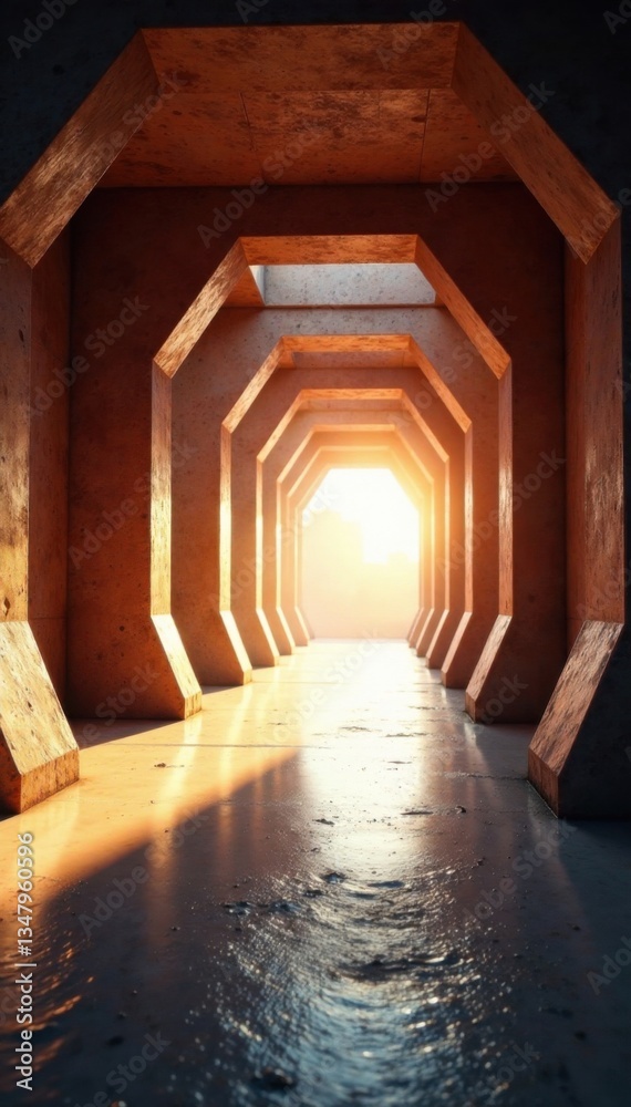 Fototapeta premium Industrial hexagonal structure bathed in warm white gentle light , warm, lighting