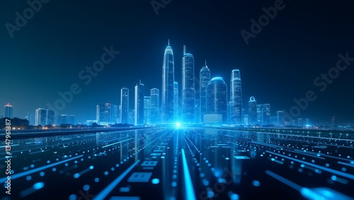 Futuristic blue digital lines weave a network pattern  illuminating a technological design concept