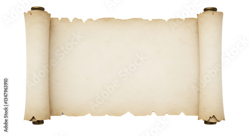 Realistic open parchment scroll on white background