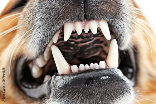 Close-up of Dog Mouth with Sharp Teeth and Pink Tongue Visible