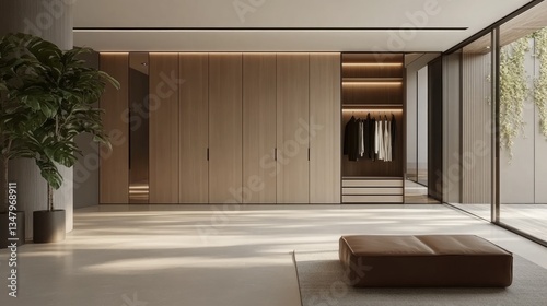 A seamless and elegant wardrobe layout featuring the Blox wardrobe's open and enclosed storage options