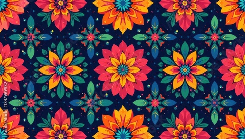 Wallpaper Mural Pattern of multicolored floral and geometric shapes, watercolor background, vector illustrations, colorful designs Torontodigital.ca