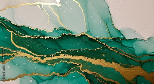 Abstract fluid art with emerald green and gold accents - conveys luxury - for modern design projects