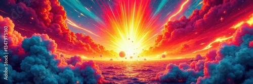 Wallpaper Mural Retro comic book panel with colorful explosions ,  Explosion,  Graphics,  Chaos Torontodigital.ca