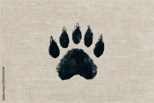 Black Animal Paw Print on Textured Beige Background Canvas