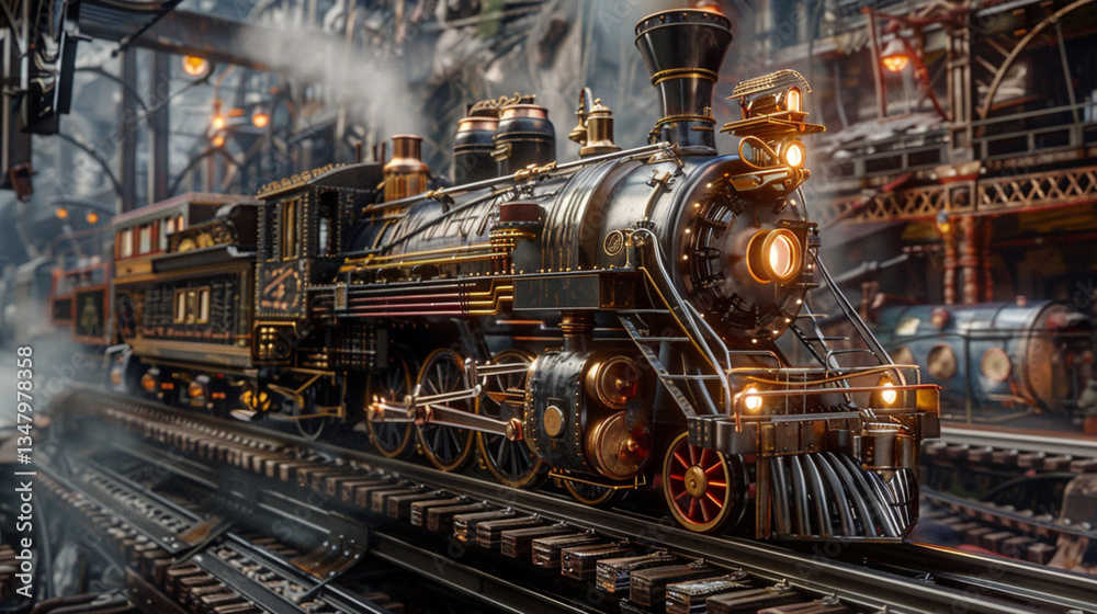 A 19th-century steam locomotive, Generative AI A 19th-century steam locomotive, Generative AI