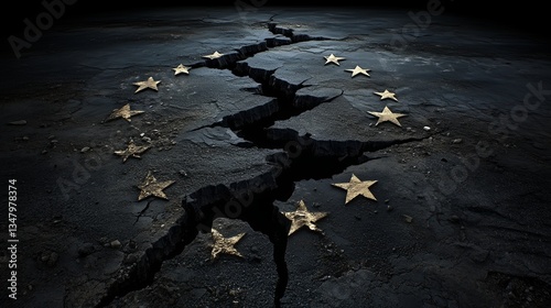 Textured Dark theme of european union, with text 'EU'. Depressive style.