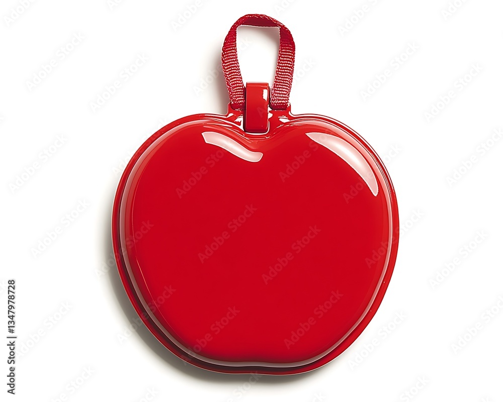 A glossy red heart shaped ornament is displayed on a white surface A glossy red heart shaped ornament is displayed on a white surface