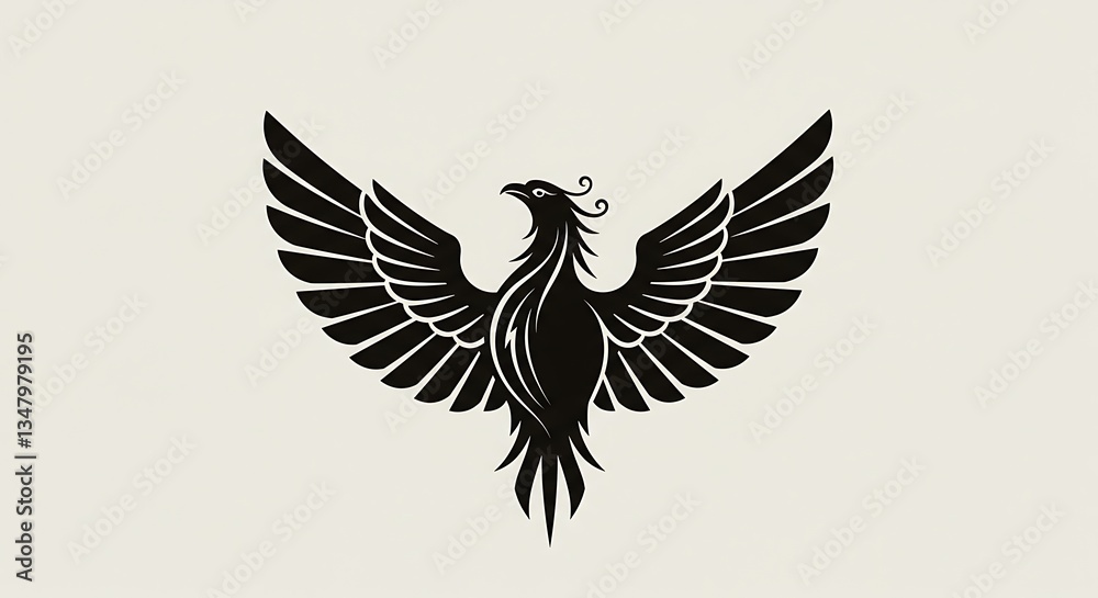 Fototapeta premium Illustration of bold phoenix with wide wings - symbol of rebirth - brand identity/website logo.