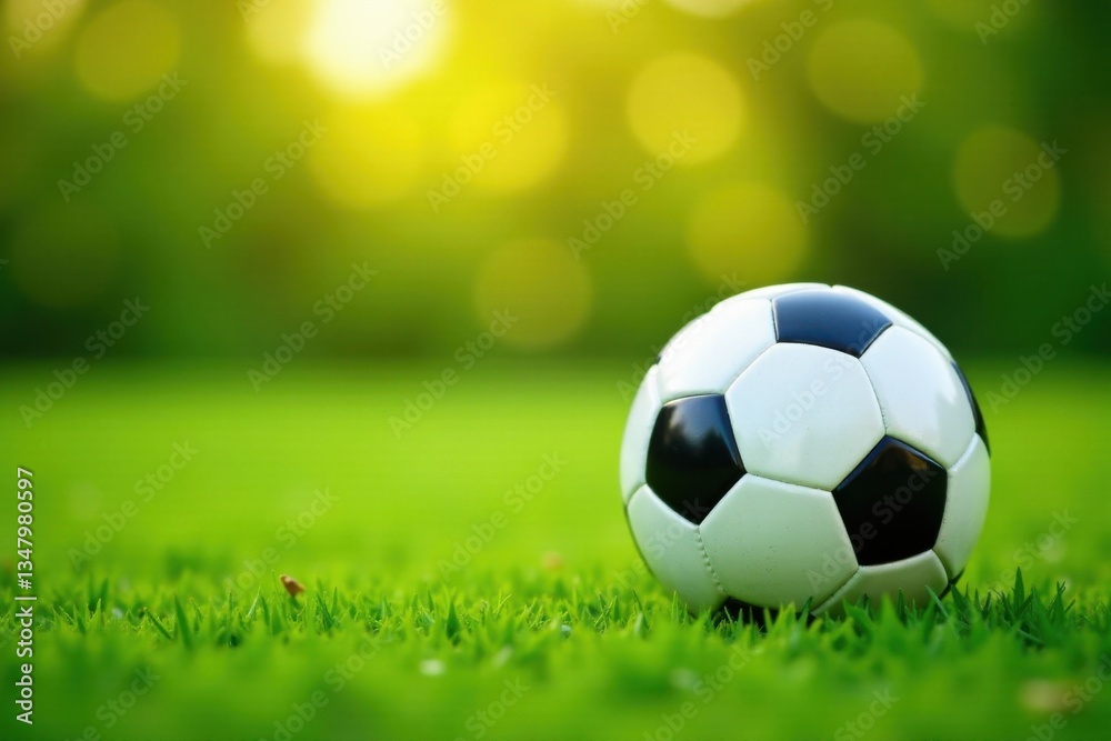 Fototapeta premium Soccer ball with grass field in focus flat vector icon, stadium, football, grid