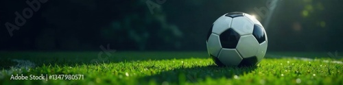 Soccer ball with shadow effect on dark background , sports, ball, ground