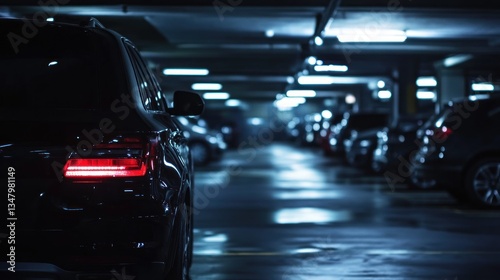 Night Parking Garage:  A Dark, Moody Image of a Car in an Underground Parking Lot