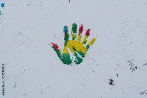 Colorful Handprint Against White Background Showcasing Artistic Expression