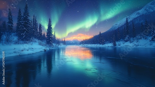 Wallpaper Mural Winter Aurora Borealis over Frozen River Torontodigital.ca