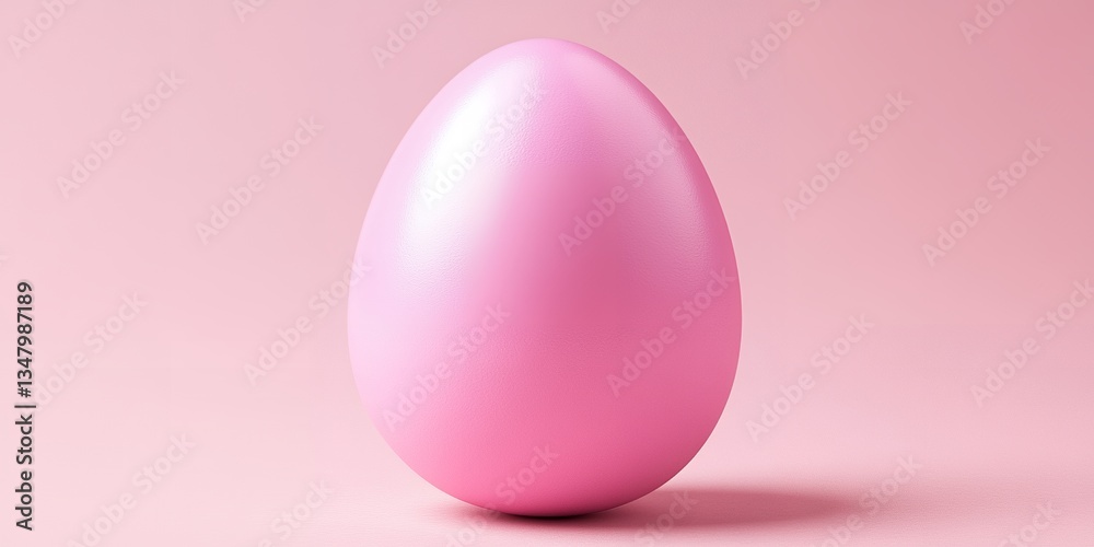 A single pink egg standing upright on a pink surface with a matching pink background A single pink egg standing upright on a pink surface with a matching pink background