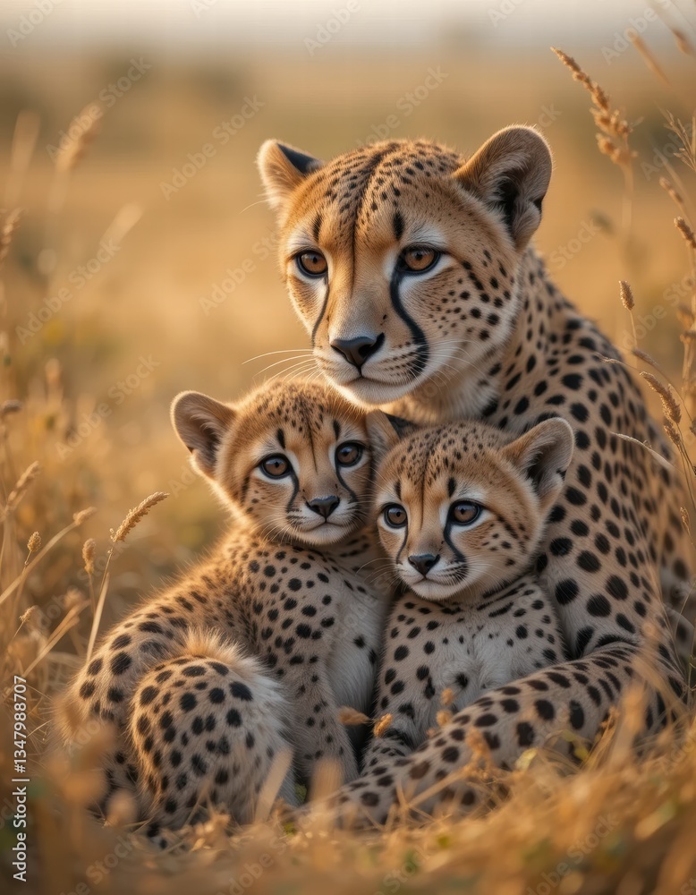 Portrait of a cheetah family in the grassland Portrait of a cheetah family in the grassland