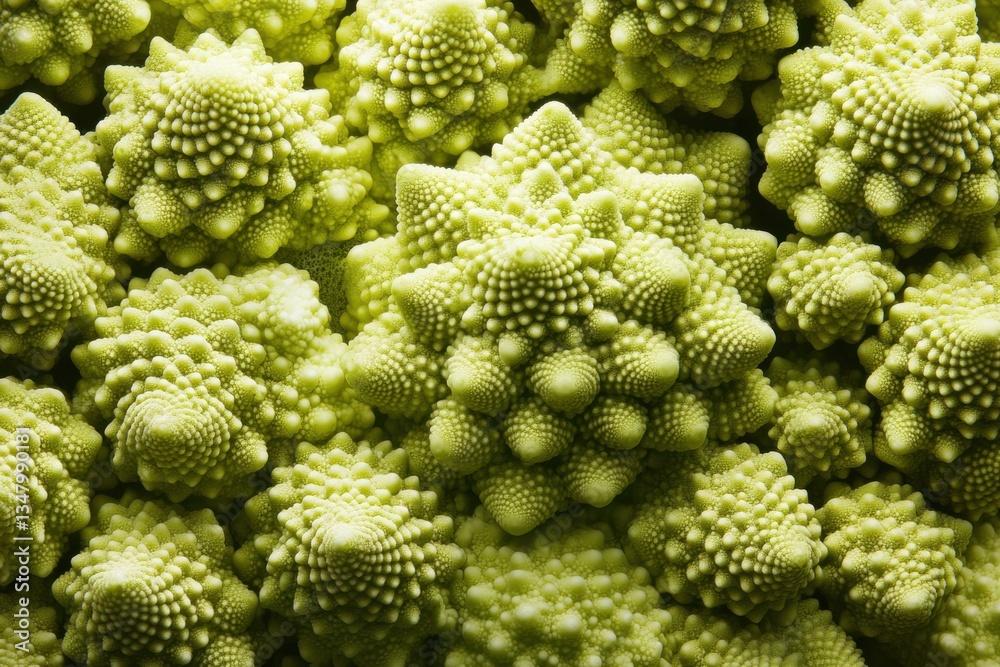 Intricate Green Patterns of Romanesco Cauliflower Vegetables Close-up Intricate Green Patterns of Romanesco Cauliflower Vegetables Close-up