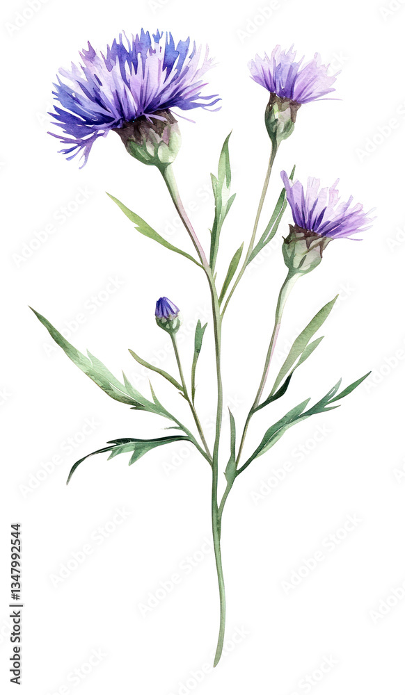 Naklejka premium PNG A Knapweed flower wildflower flowers art illustration.