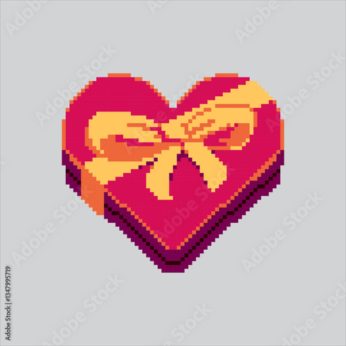 Pixel art illustration Heart Gift. Pixelated Red Heart Shape. Heart Shape Gift Icon pixelated for the pixel art game and icon for website and video game. old school retro.