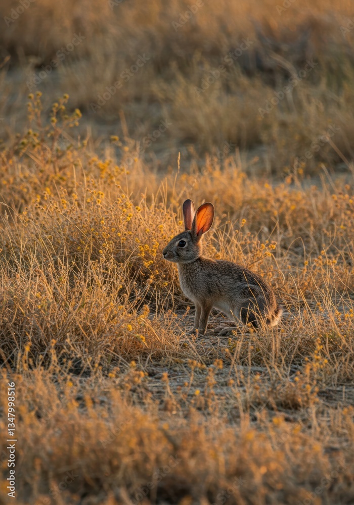 A cute African rabbit in the middle of a meadow in a bright afternoon. A cute African rabbit in the middle of a meadow in a bright afternoon.