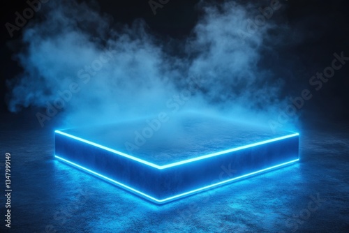 Glowing Neon Platform with Smoke Effect on Dark Background