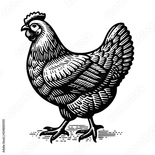 Chicken hen engrave logo icon design illustration