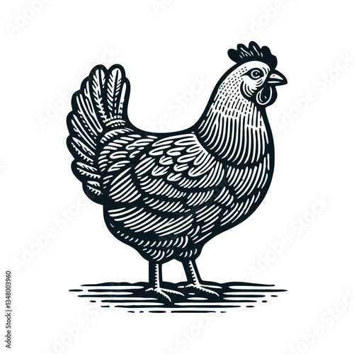 Chicken hen engrave logo icon design illustration