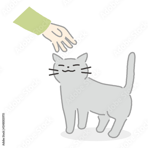 なでてもらえて嬉しいねこと手のイラスト